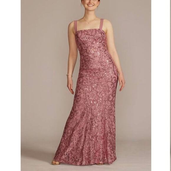 DB Studio Womens Sequin Lace Square Neck Sleeveless Maxi Dress Pink Size 8 NWT - Picture 1 of 13